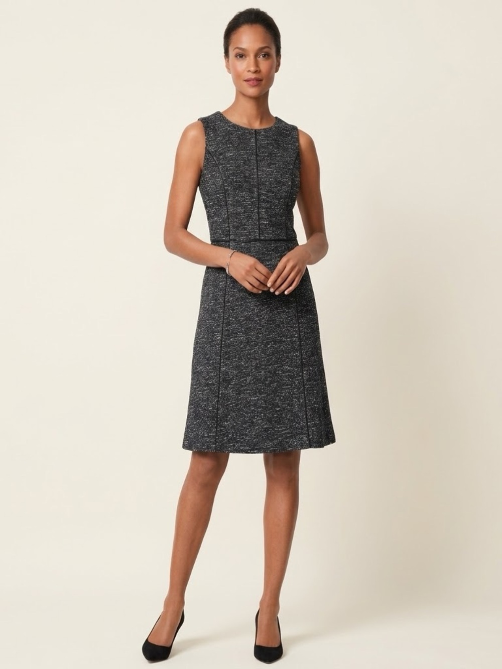Talbots Black Marled Sleeveless Sheath Dress